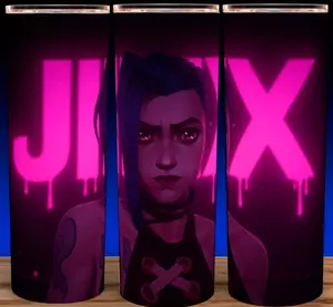 Arcane League of Legends Jinx Anime Pose Cup Mug Tumbler 20oz with Lid & Straw, Stainless Steel, Lightweight Design for Hydration - Reusable, Stylish