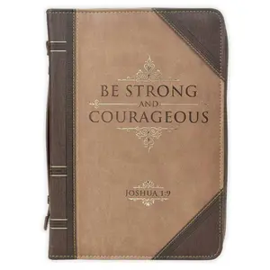 Bible Cover, Medium Size, Be strong and courageous, Joshua 1:9, luxleather brown