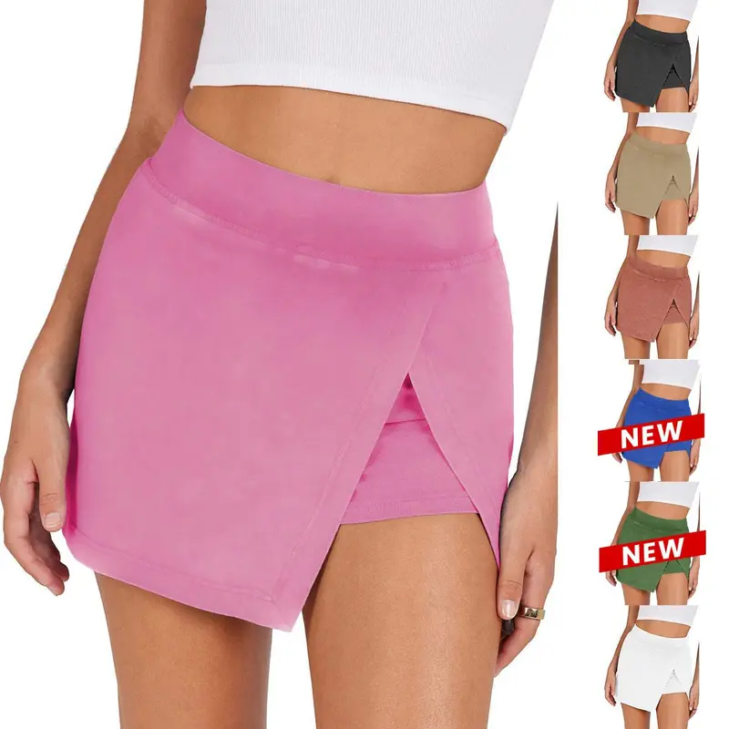Ommig Women's Cute High-Waisted Athletic Skort - Breathable Cotton Spandex Mini Skirt with Built-in Cropped Shorts, Side Slit - for Golf, Hiking, Workouts