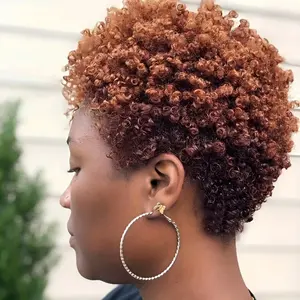 Wholesale 2025 NEW Short Mixed Brown Afro Curly Wig - Elegant Pixie Cut Synthetic Hair for Women, Perfect for Halloween, Christmas Parties & Music Festivals, Versatile Fashion Accessory |   Voluminous Curls |   Comfortable Fit, Hair Wig