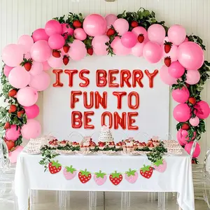 LaVenty It's Berry Fun to be One Balloons,Strawberry 1st Birthday Decorations For 1st Berry Sweet One Year Old Birthday Party Supplies for Strawberry First Decoration Photography Background Colorful Set Banner