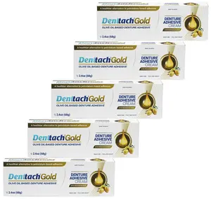 Denttach Gold 5 Value Pack Daily Oral Denture Adhesive Zinc Free Made from Olive Oil 2.4 OZ  lasts up to 24 hours