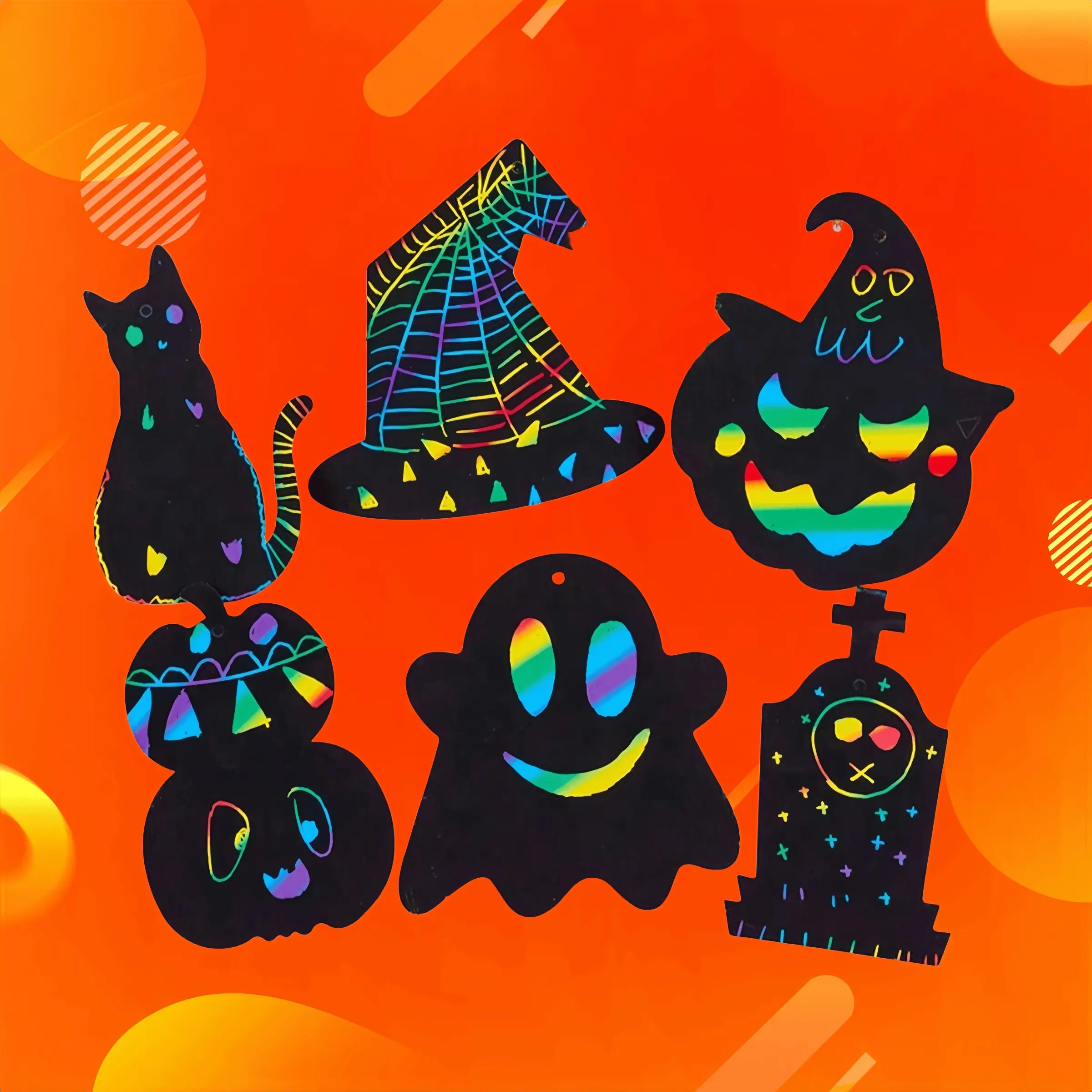 【Hot Selling】Halloween Christmas Scratch-Off Set, Rainbow Mask DIY Craft Kit, Classroom Family Party Holiday Gift, 12/48 Pieces