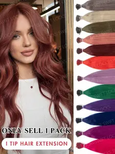 50pcs Colorful I Tip Hair Extensions 12-20 Inches, Real Hair Extensions 100% Human Hair Cold Micro Ring Human Hair Extension, Professional Salon Highlights Seamless Hair Extensions