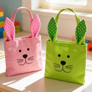 2pcs Cartoon Easter Bunny Gift Egg Hunt Bags, Holiday Decoration Gift Packaging Bag, Handheld Egg Filling Basket, Spring Celebration