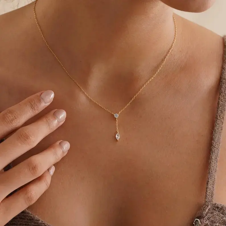925 Silver Dainty Diamond Necklace, Adjustable Minimalist Chain, Wedding Jewelry, Bridesmaid Gift, Perfect for Work & Daily Wear