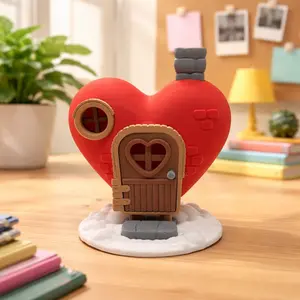 Adorable Heart Cottage Desk Décor – Whimsical Valentine Mini House