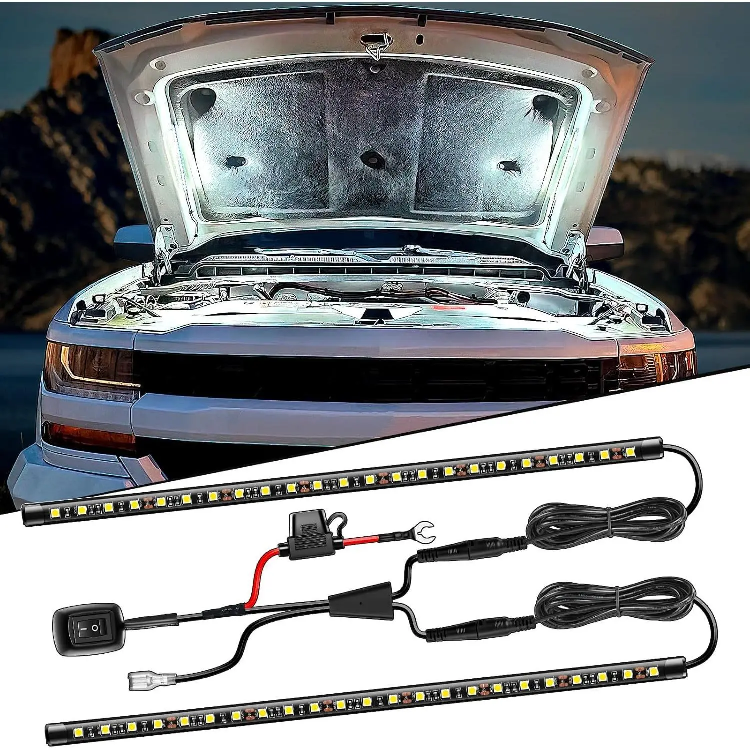 Nilight 2pcs 42LED Under Hood Light Strip, 12V Waterproof Engine Bay Repair Fixture with On/Off Switch & Blade Fuse for Car Truck SUV, White - Light Up Your Space
