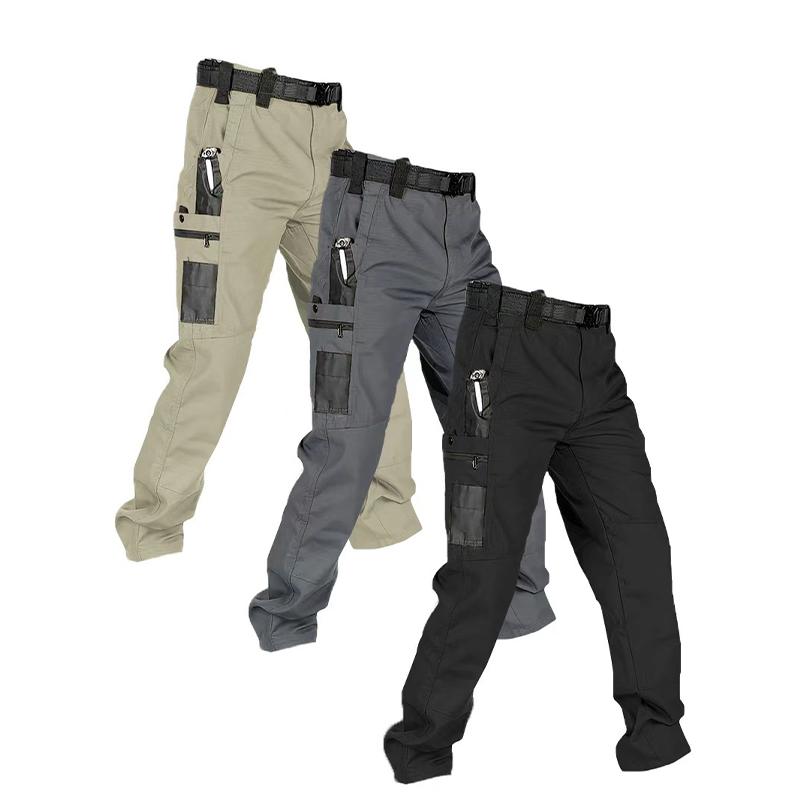 HOMUG Men's Solid Color Waterproof Tactical Work Pants - 3-Piece Set, Belt-Free, Multi-Pocket, Durable Outdoor Hiking & Casual Pants (Regular Fit)