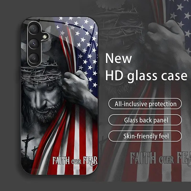 Suitable for [Galaxy A16 5g] stars and stripes Jesus New stylish high quality glass protective case affordable anti-drop anti-fingerprint 995