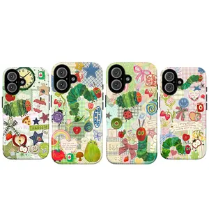 Retro Scrapbook Nostalgic Childhood Book Colorful Green Garden Fruit The Very Hungry Caterpillar Art Tough Phone Case. Sweet Storybook Aesthetic Rugged Shockproof Protective Cover For iPhone 17 Pro Max 16 Air 15 14 13 12 11.