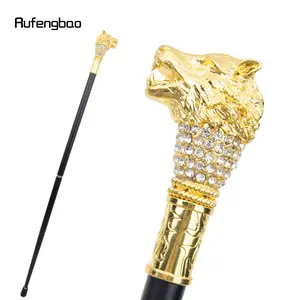 Golden White Wolf Head Fashion Stick Decorative Stick Cospaly Vintage Party Accessories Props Festival Party Supplies Fashionable Cane Crosier 90cm