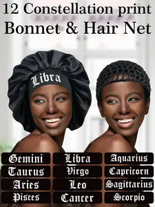 Zodiac Print Personalized Touch Sleep Cap and Breathable Mesh Hat Set, Soft Comfortable Sleepwear, Travel Storage Kit for Men and Women, Unisex Fit