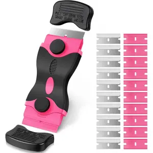 Pink 2-in-1 Dual-Blade Surface Scraper Tool Kit – 20 Blades Included(10 Silicone + 10 Stainless Steel) Multi-Purpose Non-Scratch Remover for Stickers, Paint, Caulk on Glass Cooktops, Windows, Auto Detailing & Arts