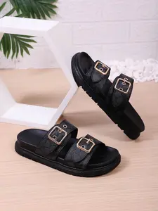 Women's Fashion Dual Buckle Beach Sandals, Ergonomic Cork Sole, Flat Open-Toe Design, Breathable Comfort, PU Material, Rubber Sole
