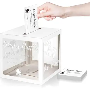 51 Diaper Raffle Tickets with Box for Baby Shower Game Invitations Diaper Raffle Card for Gender Reveal Baby Shower Party Decoration Table Centerpiece(Clear White)