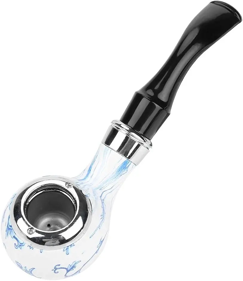 BigBigMe Classic Pipe Set, Blue and White Mini Metal Pipe, Portable Pocket Size Design