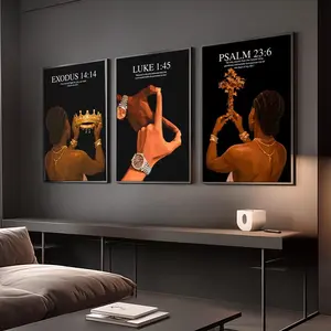 Set of 3 Black Christian Girl Poster Unframed , Scripture Print, Bible Verse Wall Art, Girl Room Decor, Christian Wall Print