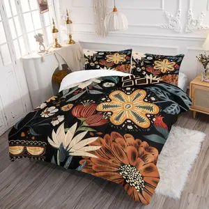 2/3Pcs Boho Floral Comforter Set, Farmhouse Botanical Western Style Quilt Bedding Set with Pillowcases, Soft Microfiber Flower Bedding for Women Adults Teens Bedroom Dorm, Rustic Farmhouse Aesthetic Home Decor