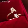 Women's Customizable Initial Round Cut Cubic Zirconia Open Ring - 26 Letter Options, Gold Front, Feminine Items for Women, GF Gift, Wedding Anniversary Ring, Daily Wear Costume Jewelry