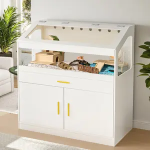 PUKAMI Hamster Cage with Storage Cabinet, Guinea Pig Cage for Small Animals, Easy View Acrylic Panels and Pull Out Drawer, Large Habitat for Rabbit, Hedgehog Gerbil & Rat (39.4"x19.7"x40.4")