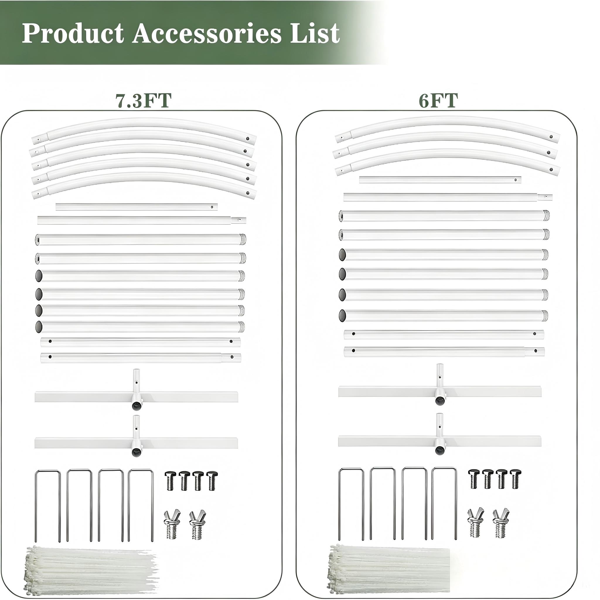 White Heavy-Duty Metal Arch Backdrop Stand Pack (Set of 2) - 7.3FT & 6FT Double Curved Frames, Stretchy Photo/Floral Kit for Wedding Ceremony, Indoor/Outdoor Party Decor
