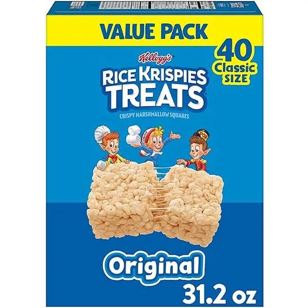 Rice Krispies Treats Crispy Marshmallow Squares, Kids Snacks, Cereal Bars, Original, 31.2oz Box (40 Bars)