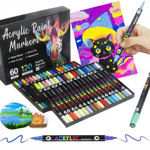 Acrylic Paint Marker Set, 24/48/72/96/120/168 Colors Double Nib Dual Color Acrylic Markers, Art Markers Brush Pen Dual Tip for DIY Crafts Art Materials Art Supplies