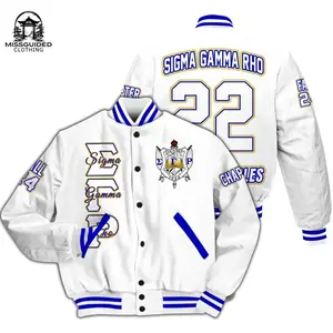 Ireishprint Sigma Gamma Rho Custom Chapter Varsity Jacket, Personalized White Jacket Since 1922 Sorority Jacket
