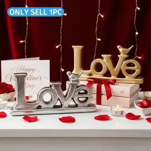 European Gold Foil Silver Color Love Letter Ornament, Resin Material Antique Desktop Decoration, Holiday Party Home Table Decor, Vintage Plaque Decor, Decorative Plaque