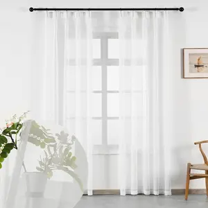Sheer Curtains 96 Inches Long 2 Panels, Mesh Voile Pinch Pleat Sheers White, Elegant Light Filtering Ceiling Curtains & Drape for Living Room, See Through Window Decor with Hooks for Track