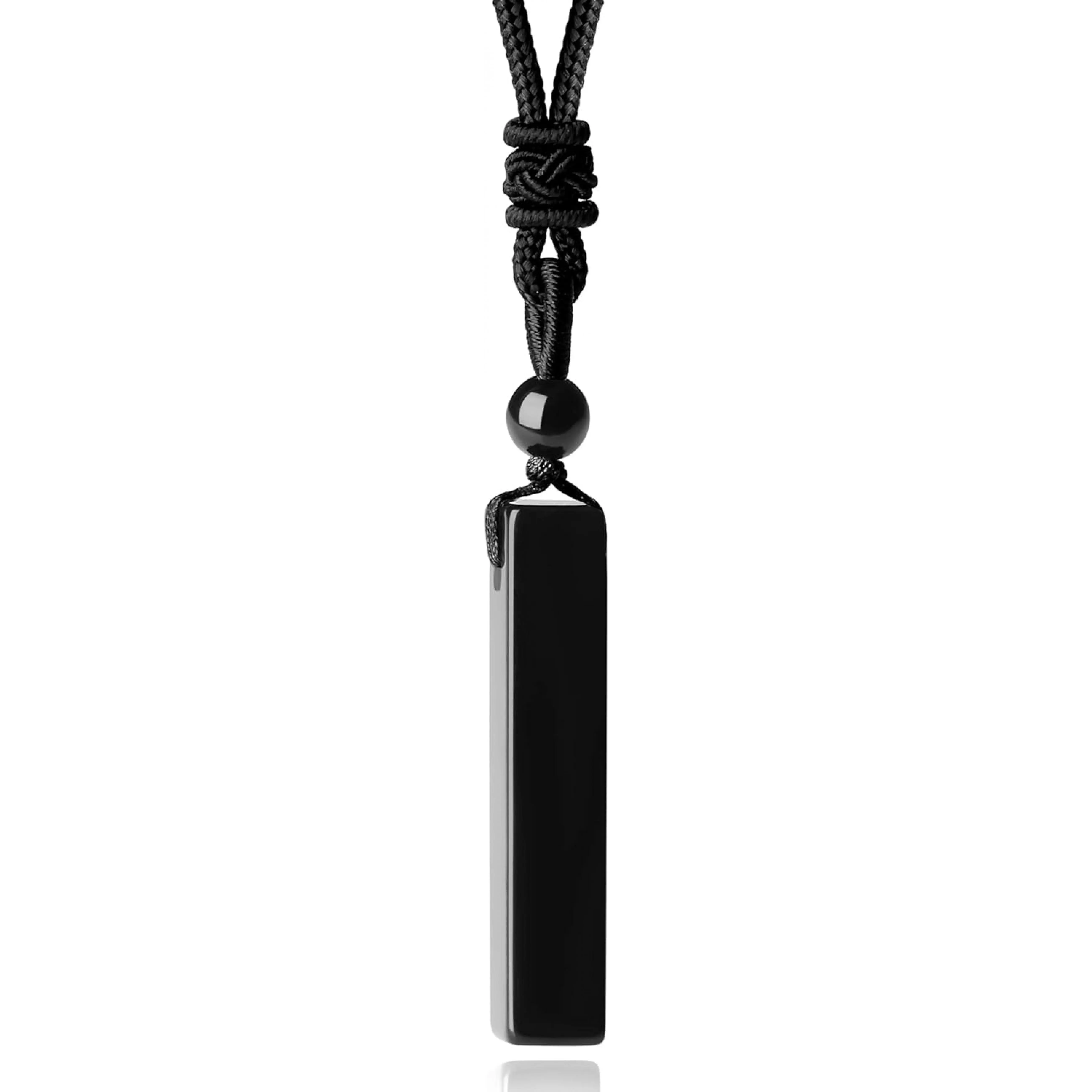 Men Bar Necklace Black Healing Crystal Necklace Adjustable Rope Natural Gemstone Rectangle Pendant Necklaces Simple Cool Lucky Amulet Jewelry Christmas Gifts