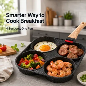 ONESHOW HOME Easy Breakfast Cooking 3-in-1 Nonstick Egg Frying Cookware Multi Section Skillet for Eggs Burgers Mid Year Sale