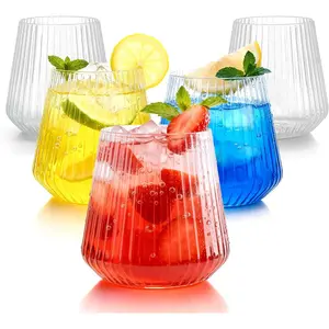36 count 12 oz Plastic Clear Ribbed  Glasses, Origami Ripple Disposable Champagne Glasses Elegant  Glasses Ideal for Weddings, Bars, Christmas, Halloween, Pool Party, Daily Use