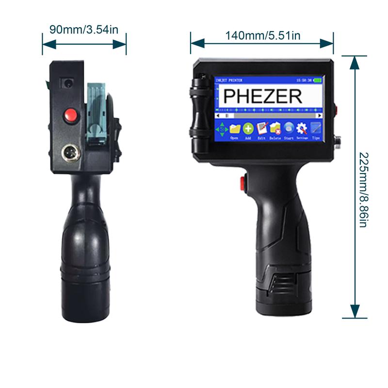 Phezer P15 Smart Touchscreen Handheld Inkjet Coder | High Adhesion PS100 Black Ink (0.5 Inch/12.7mm) | 600DPI Portable Printer for Metal, Glass, Plastic. Prints Date, Batch Code, QR, and Barcode Cloth Printing