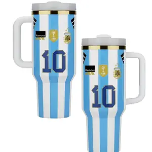 Number 10 Argentina-Style Soccer Tumbler 40oz with Handle – Blue & White Fan Design for Game Day and Everyday Use