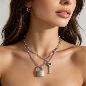 Hip Hop Punk Couple Lock Pendant Necklace Same As Huang Xuanchen's Style New Punk Necklace Men Women Jewelry Fans Gifts