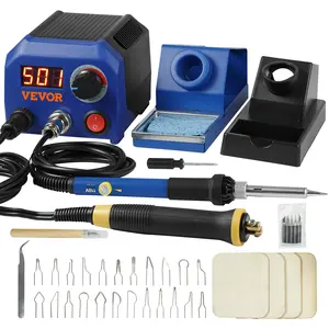 VEVOR Wood Burning Kit, 250~700 ° C Adjustable Temperature with Display, Dual Output Port with 2 Pyrography Pens, 23 Wire Nibs, 5 Solid-Point Tips, 2 Pen Holder, 4 Wood Chip, 1 Tweezers, 1 Sponge