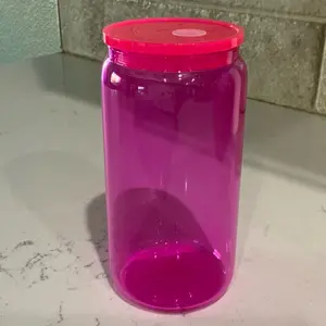 Colorful Glass 16oz Cup with Lid and Straw