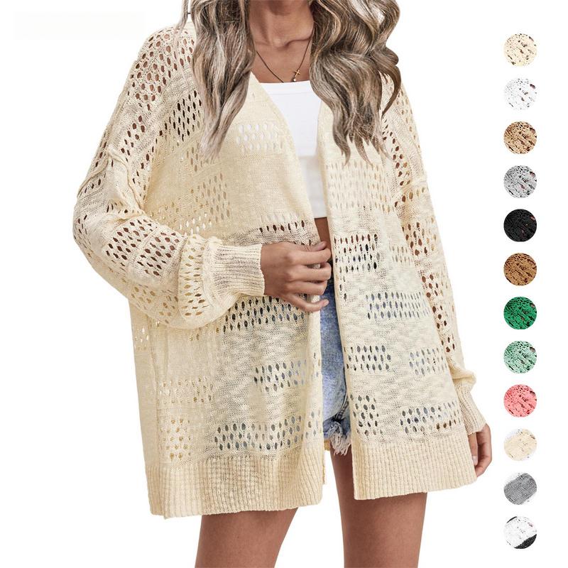 Women's Lightweight Crochet Cardigan Long Sleeve Open Front Oversized Summer Sweater Batwing Beach Fashion