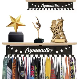 Trophy Shelf with Hooks for Medals - Metal Display Shelf for Wall Mount Ribbon Display, Trophy Shelves for Gymnastics, Soccer, Wrest,Running Race Medals Awards Rack,Trophy Award holder Upgraded