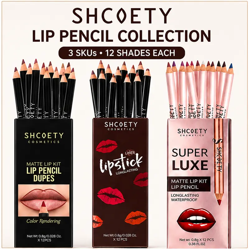 12 PCS Waterproof Matte Cosmetic Lip Liner Set - Wax-Based, High Pigmented, Creamy Smooth, Long-Lasting Lip Makeup for Daily Use, Birthday Gift Box, Travel-Friendly (TikTokShopBackToSchool)