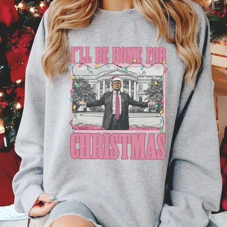 Trump I'll Be Home For Christmas Sweatshirt, Humorous Trump Christmas, Christmas Trump Shirt, Unisex Crewneck Sweatshirt For Women And Men