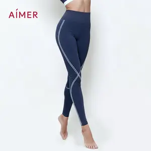 AIMER ChicFit X-Line Leggings Black Blue Malt Color High Waist Seamless Tummy Control No Roll Waistband Sculpting Fit Color Block Yoga Pants for Women Athleisure Style Basic Minimalist