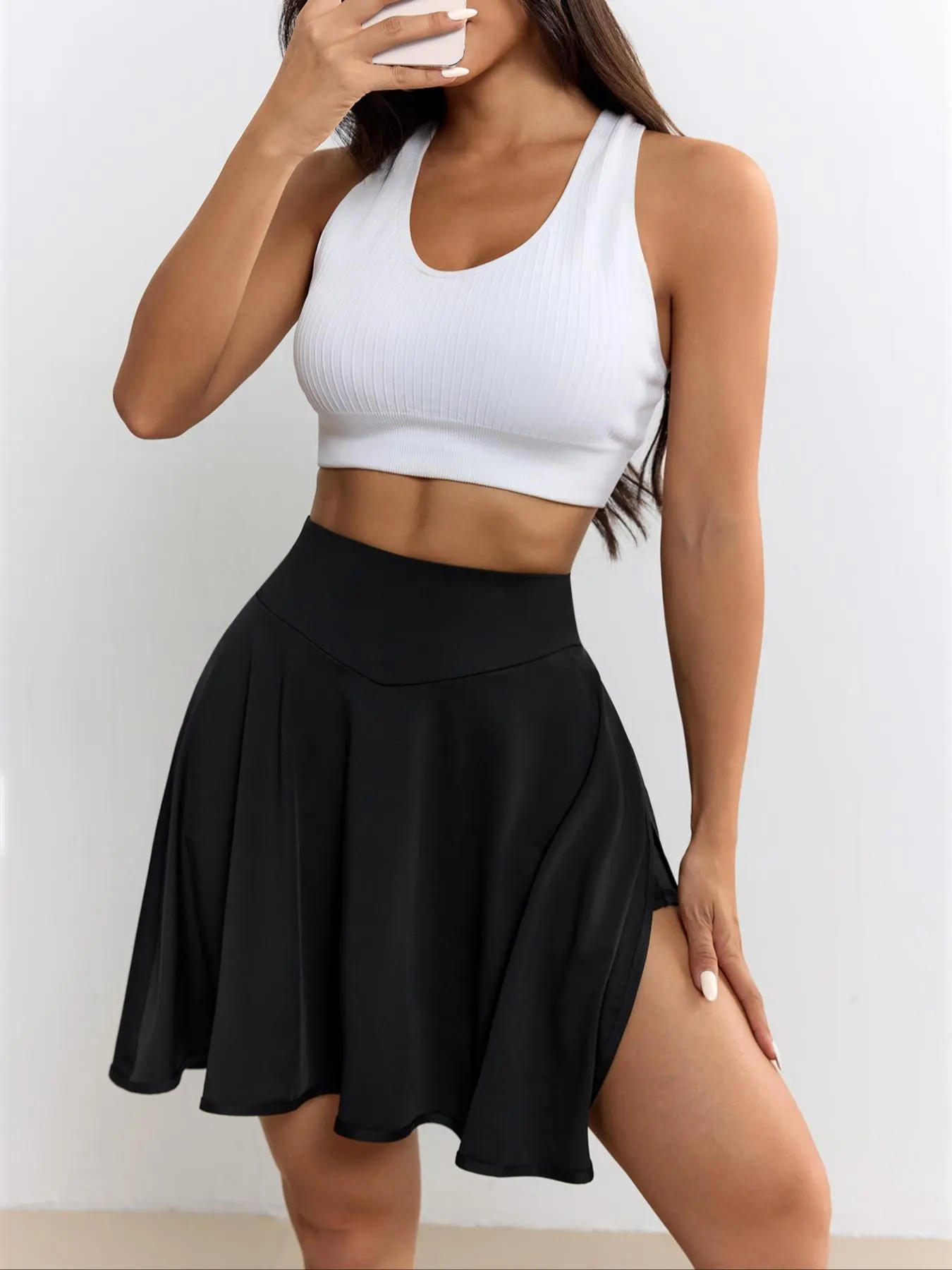 Women's Solid Color Split Thigh Pocket Sports Skort, Athletic Skort, Casual Sporty High Waist Skort for Running Tennis, Ladies Sportswear for Summer, Casual Sporty Skirt, High Waisted Skorts, Tennis Skirts