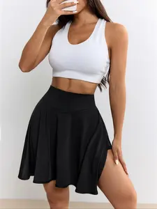 Women's Solid Color Split Thigh Pocket Sports Skort, Athletic Skort, Casual Sporty High Waist Skort for Running Tennis, Ladies Sportswear for Summer, Casual Sporty Skirt
