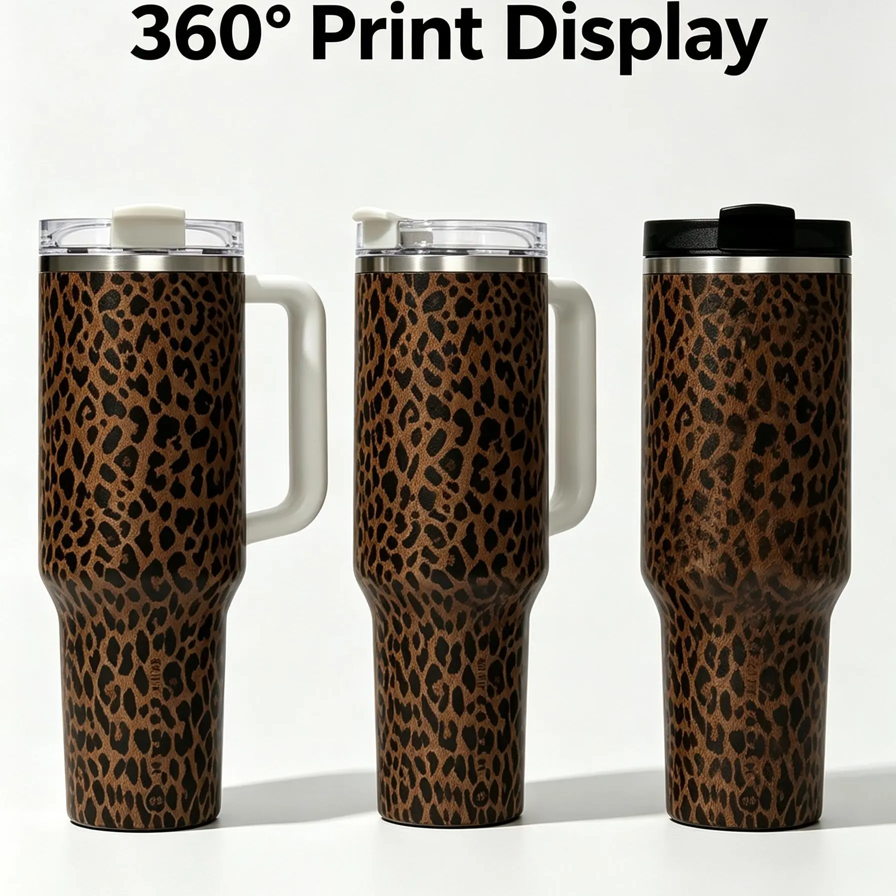 40oz Printed Leopard Cheetah Vacuum Flask thermal Tumbler with Handle, 360° Full-Wrap Insulated Travel Mug, Flasks