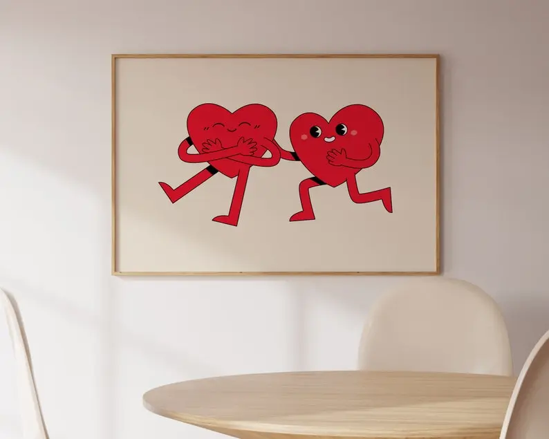 [UNFRAMED POSTER] Cute Retro Hearts Print, Valentine's Day Poster, Digital Print, Love Poster, Preppy Aesthetic Print, Heart Poster, Romantic Wall Art