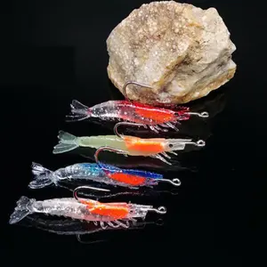 Realistic Soft Shrimp Artificial Fishing Lure with Sharp Hook, 4 Counts/set Luminous Lifelike Fishing Bait, Fishing Accessories for Outdoor Fishing