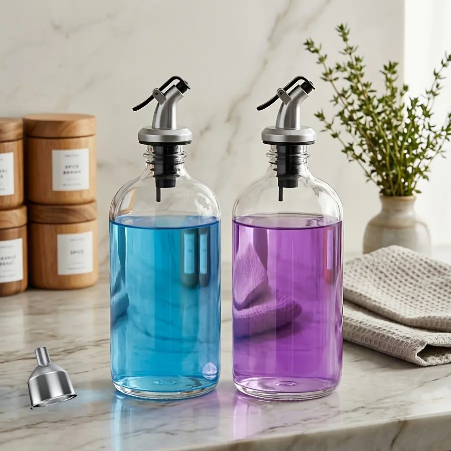 2pcs Mouthwash Dispenser for Bathroom, Liquid Dispenser 16oz Refillable Mouthwash Container Clear Mouthwash Bottle with Pour Spout,Funnel, Bathroom Accessory